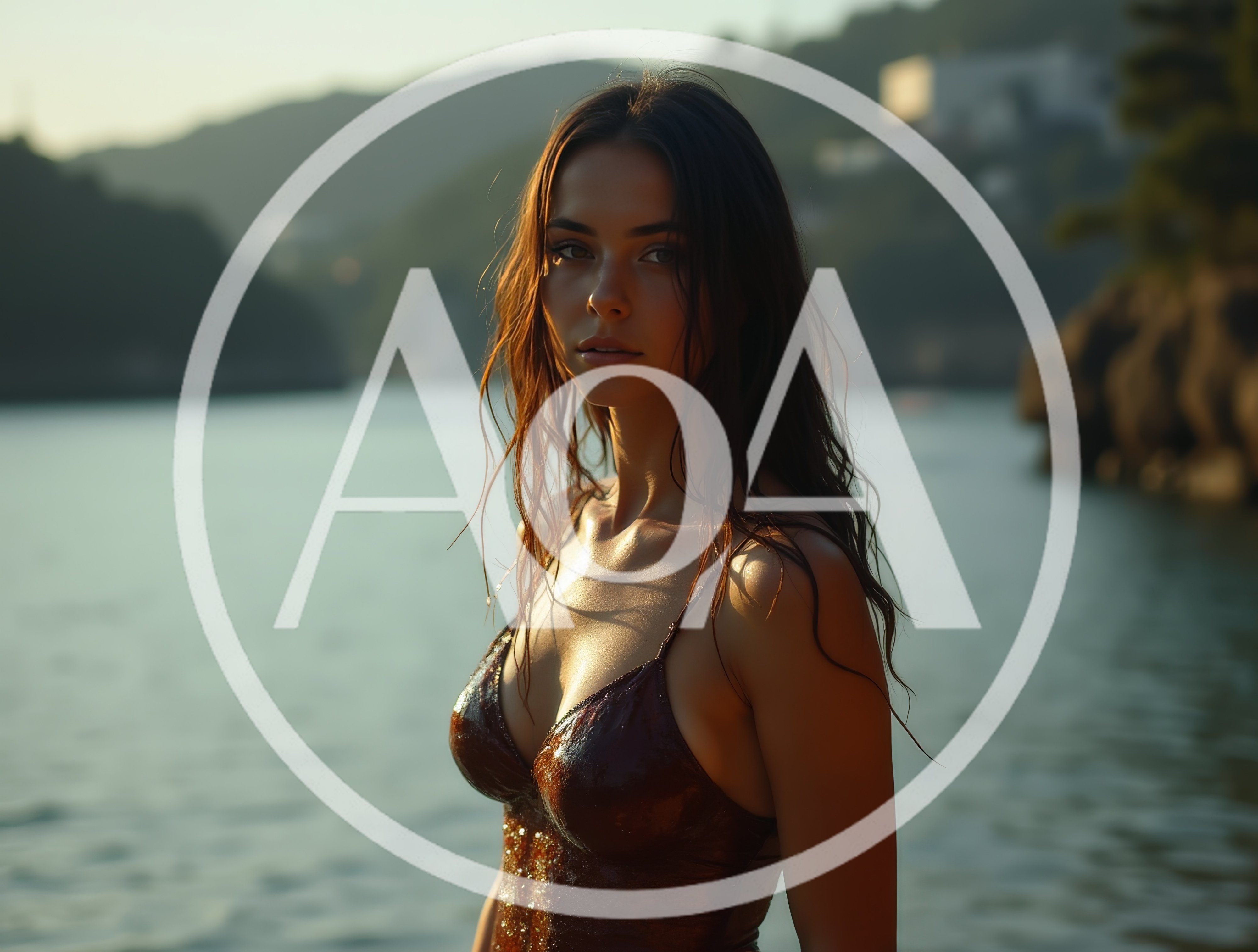 Young Woman Standing In Ocean At Sunset