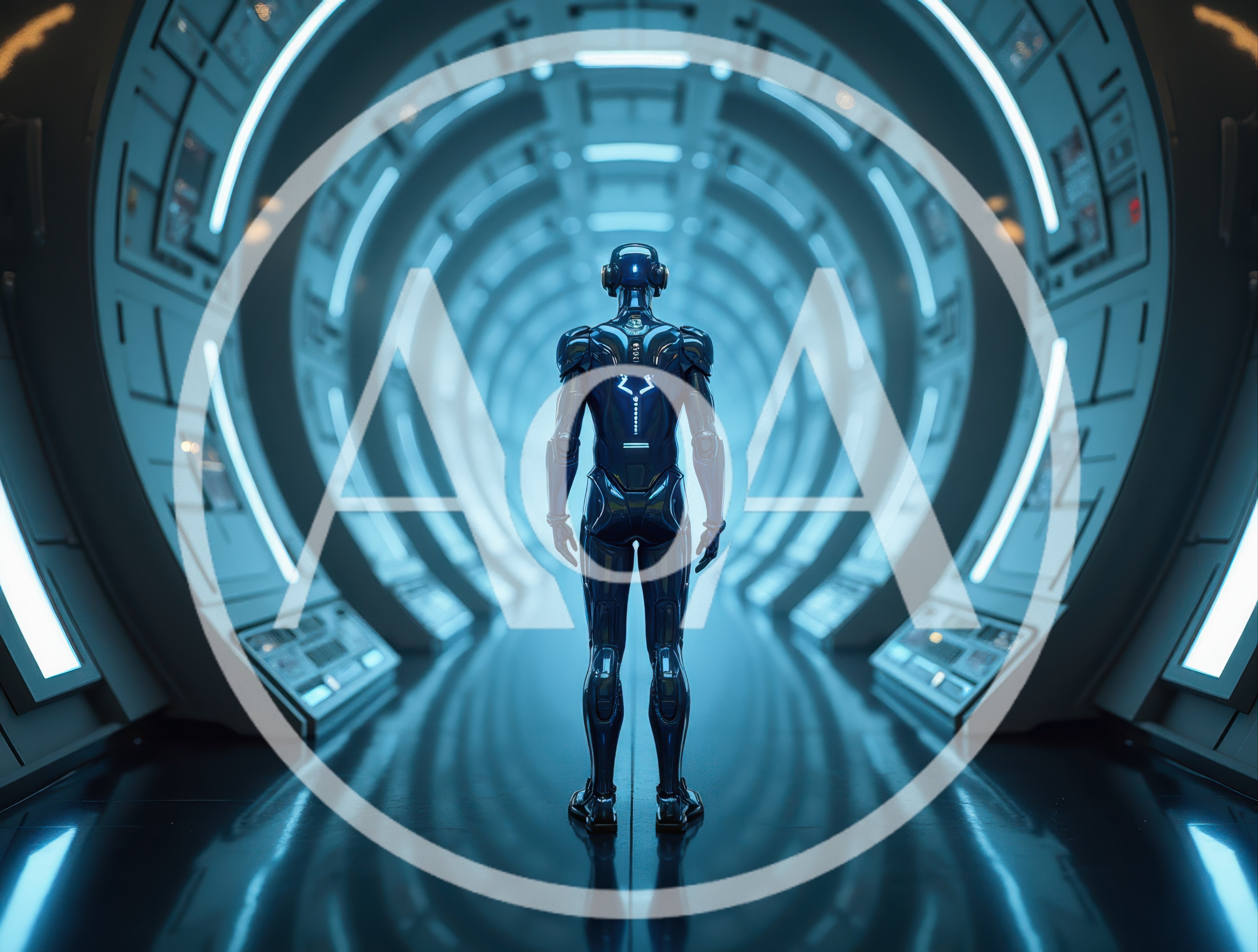Futuristic Android Standing In A Sci-Fi Corridor