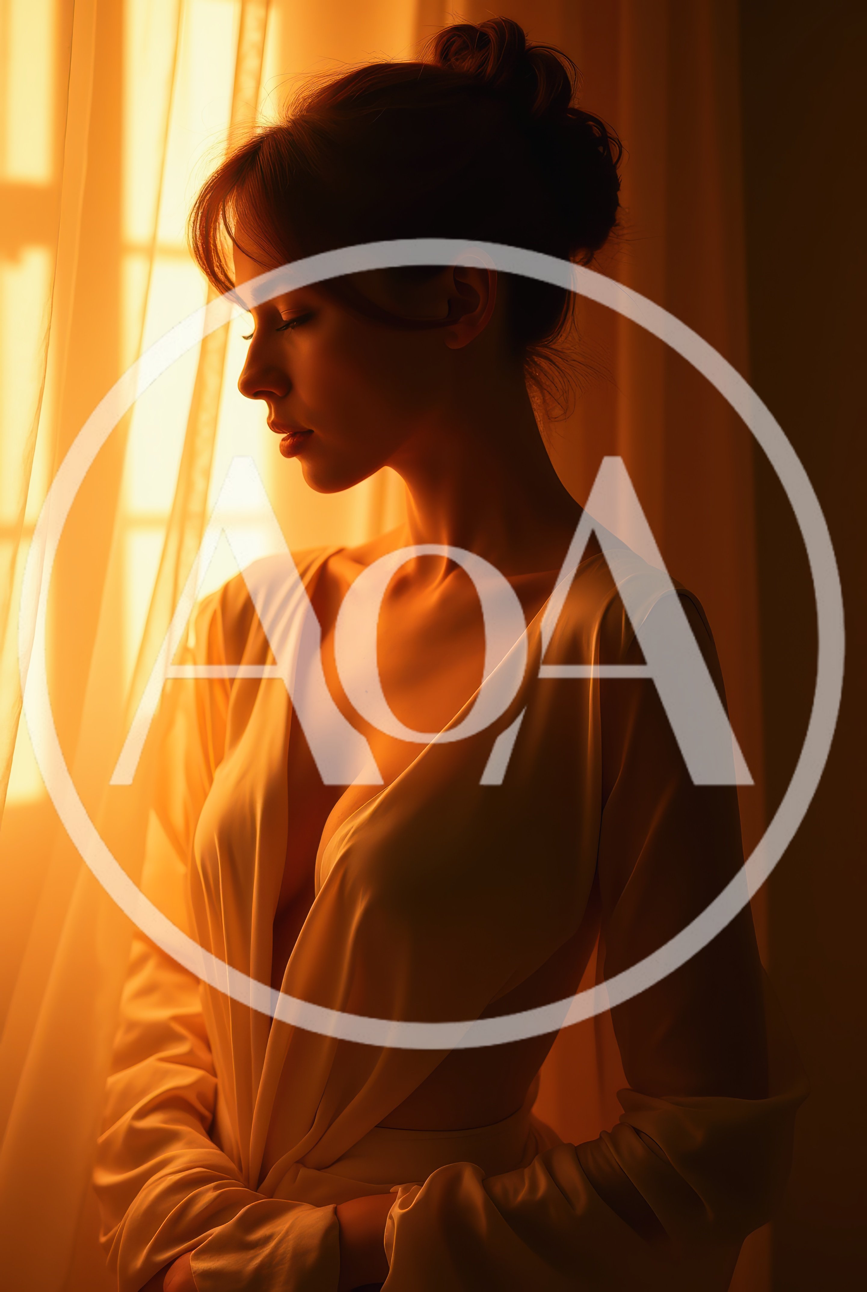 Elegant Woman Standing By A Sunlit Window