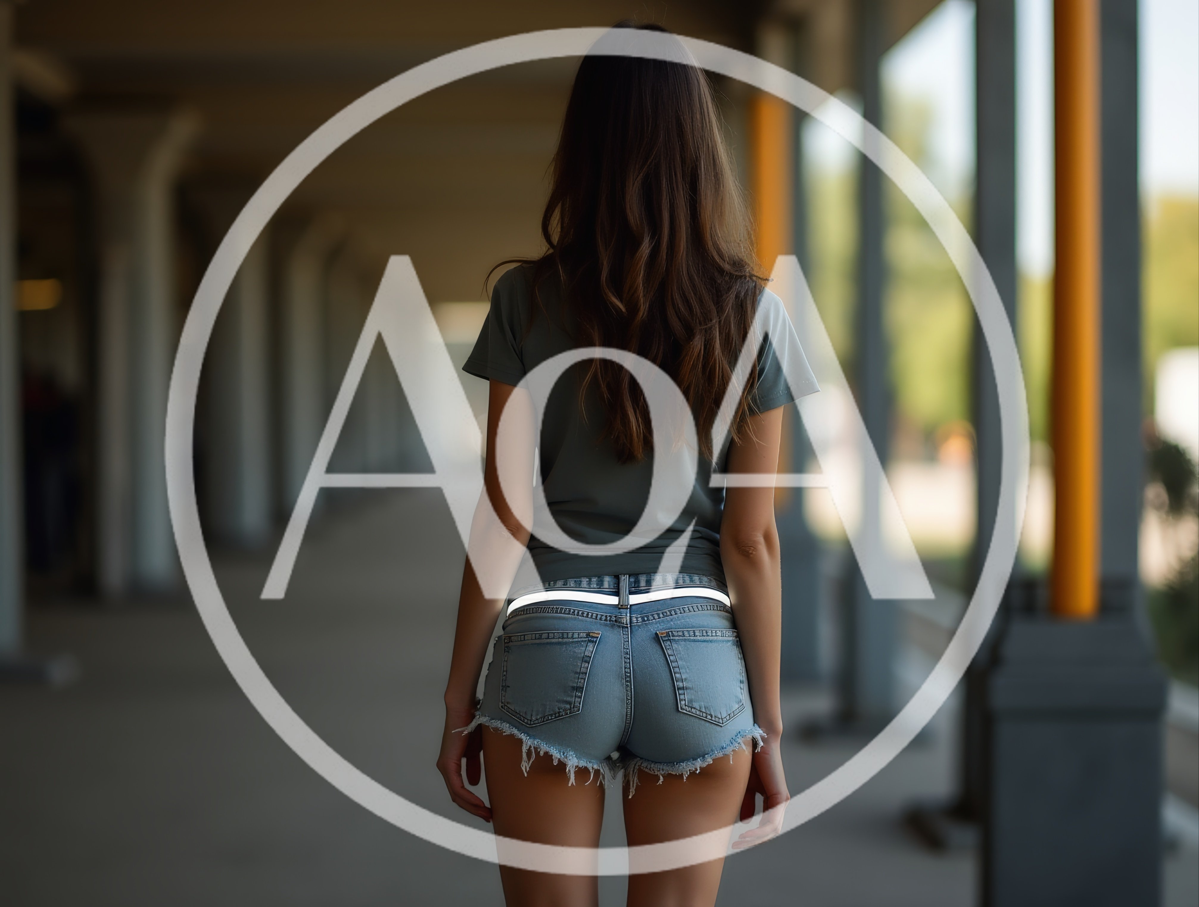 Young Woman Standing In A Modern Architectural Corridor