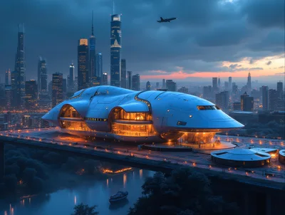 Futuristic Architectural Structure Overlooking A Modern City Skyline