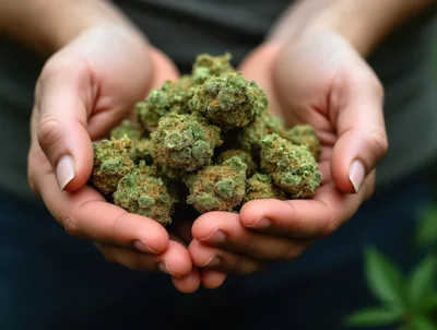 Person Holding A Pile Of Dried Cannabis Buds