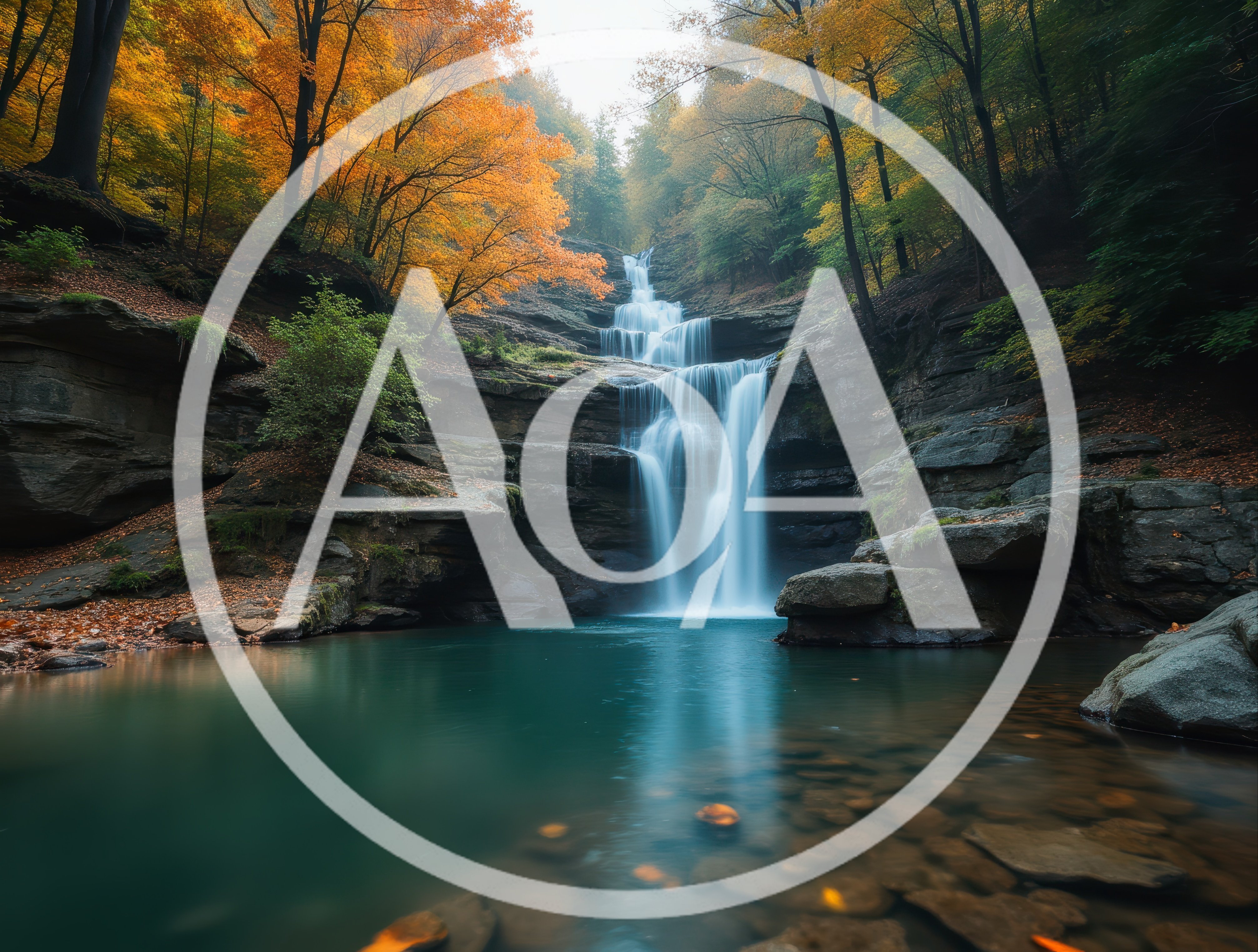 Cascading Waterfall In A Lush Autumn Forest