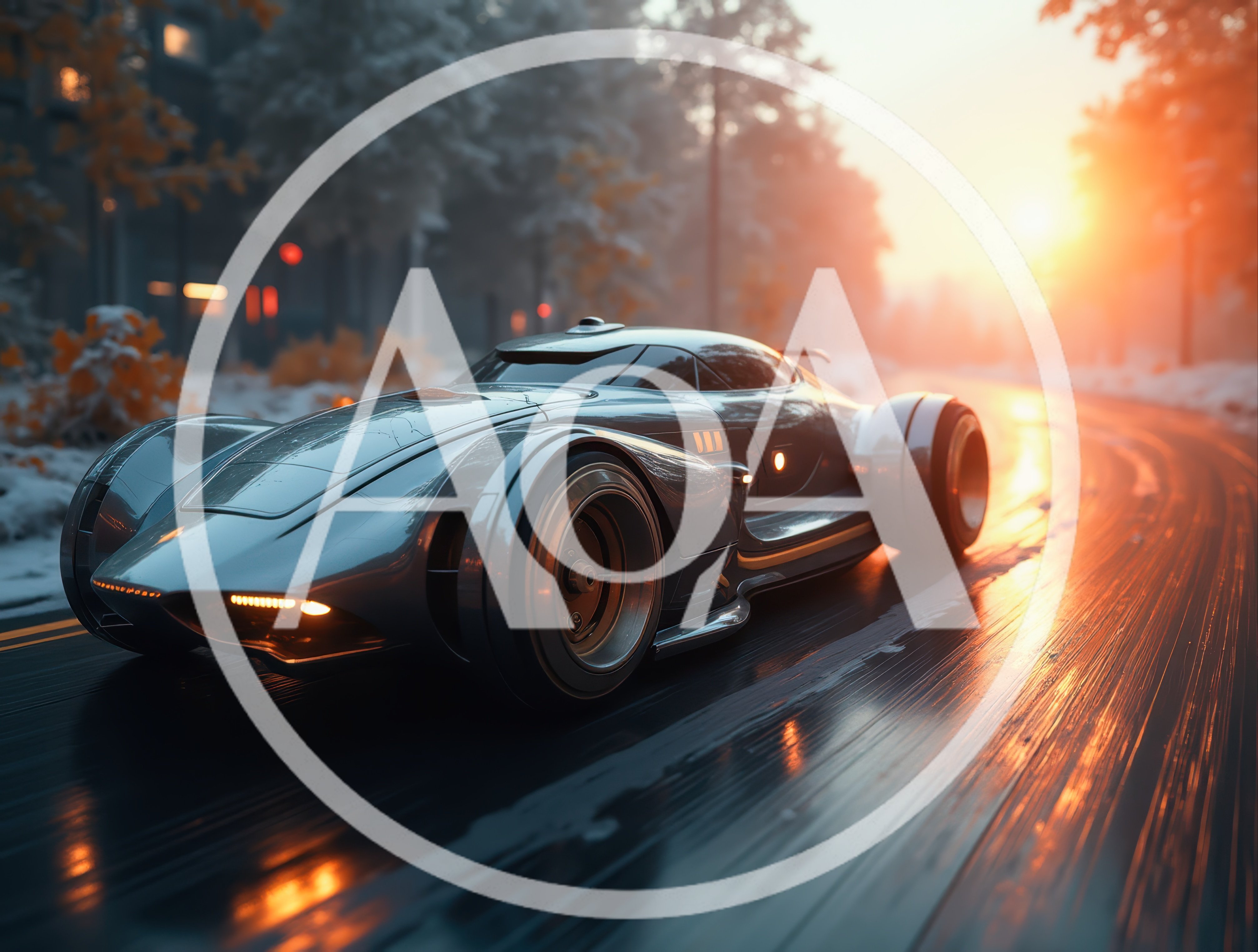 Futuristic Concept Sports Car Driving On Wet Road