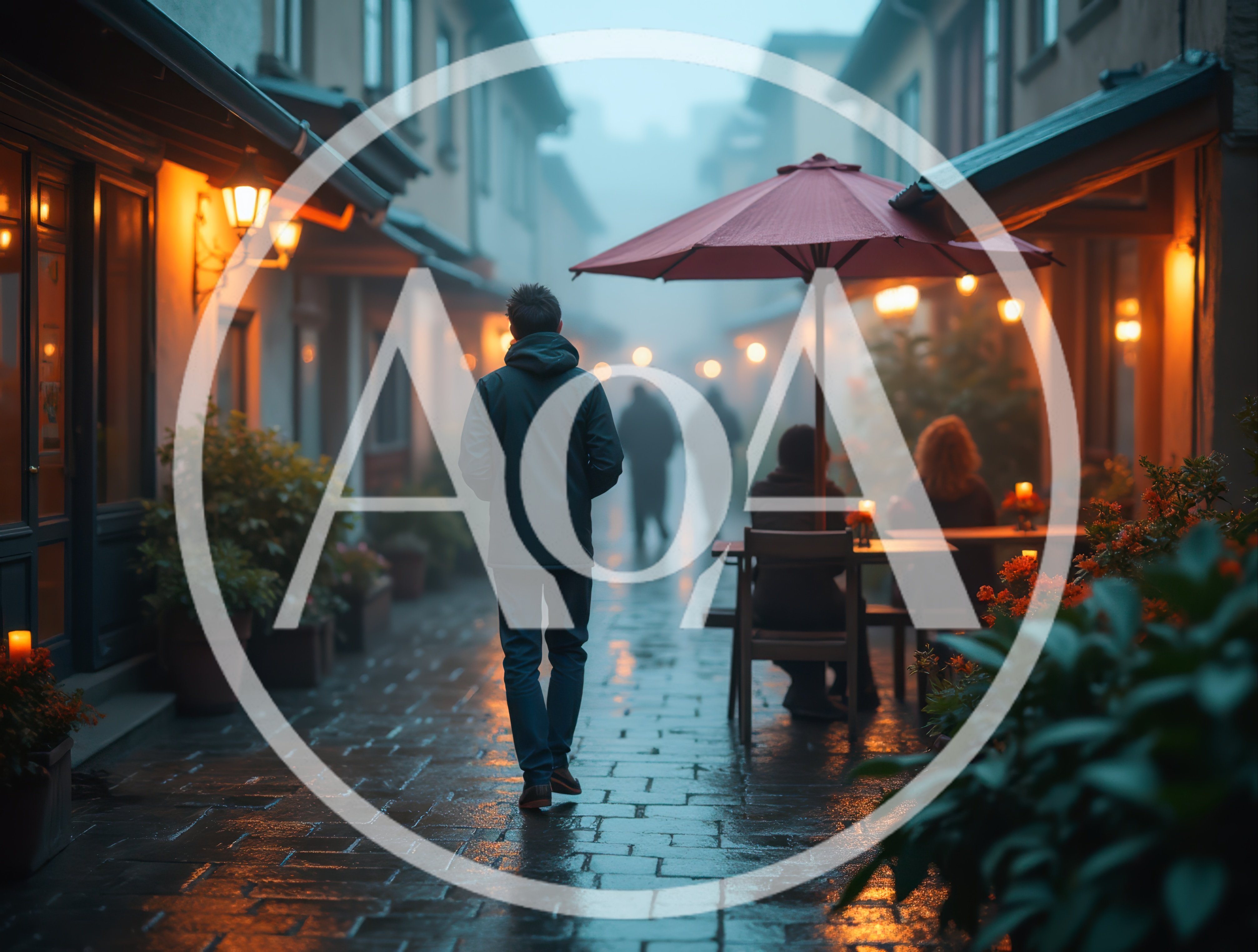 Man Walking Down A Misty European Street At Night