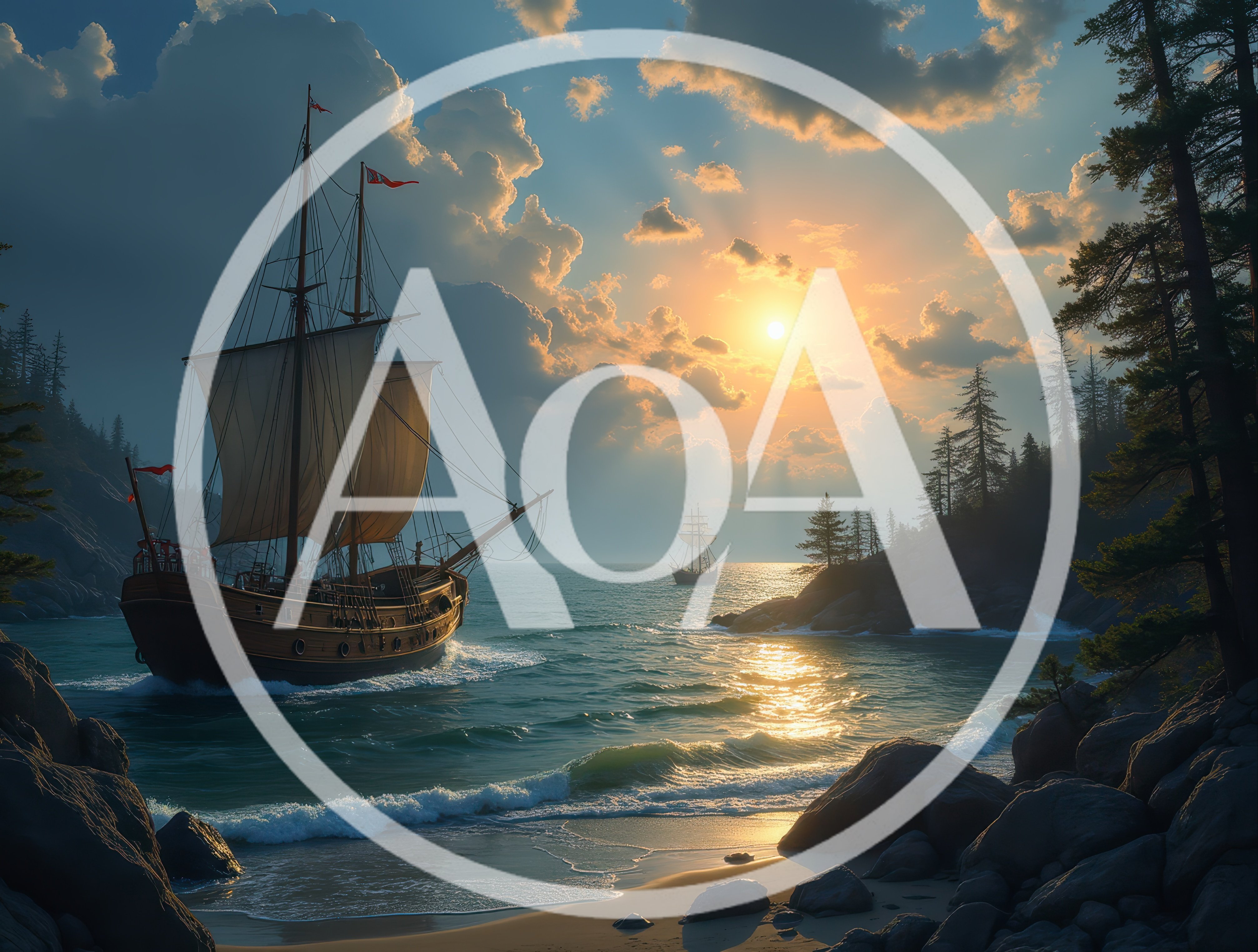 Antique Sailing Ships Navigating Coastal Waters At Sunset