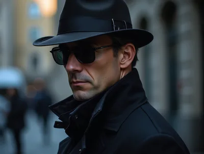 Mysterious Man in Fedora and Trench Coat