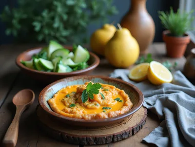Rustic Bowl Of Creamy Hummus With Fresh Garnish