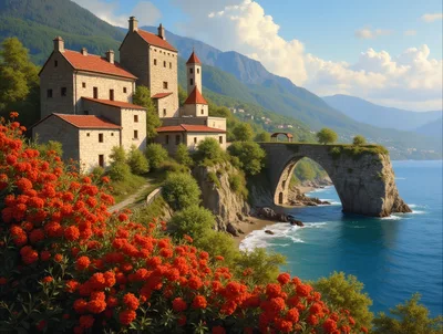 Medieval Stone Castle Overlooking A Coastal Cliffside