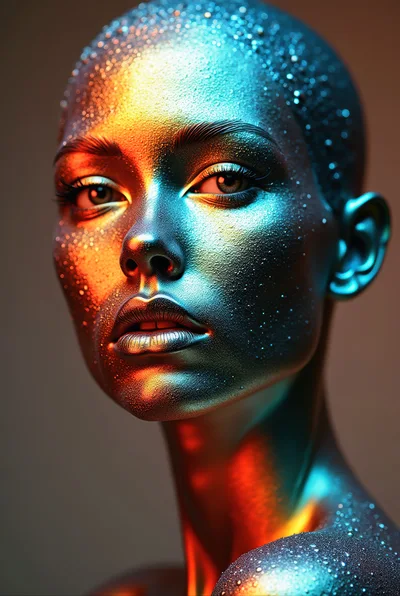 Portrait Of A Woman With Metallic Skin And Lighting