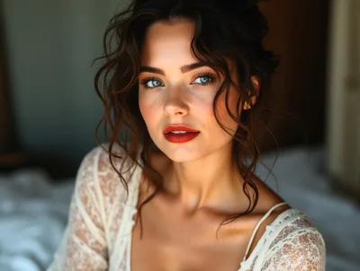 Portrait Of A Beautiful Woman With Red Lips