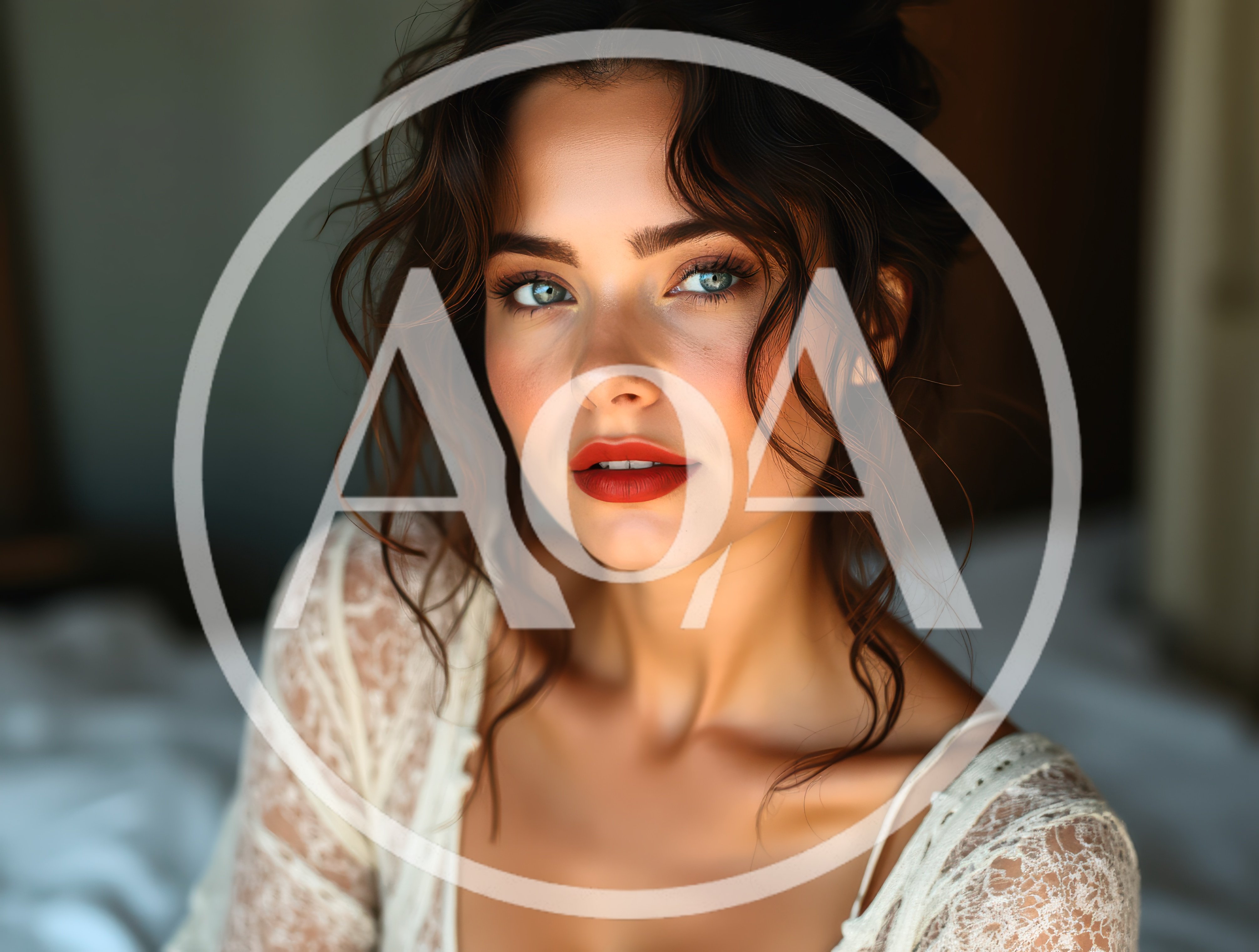 Portrait Of A Beautiful Woman With Red Lips