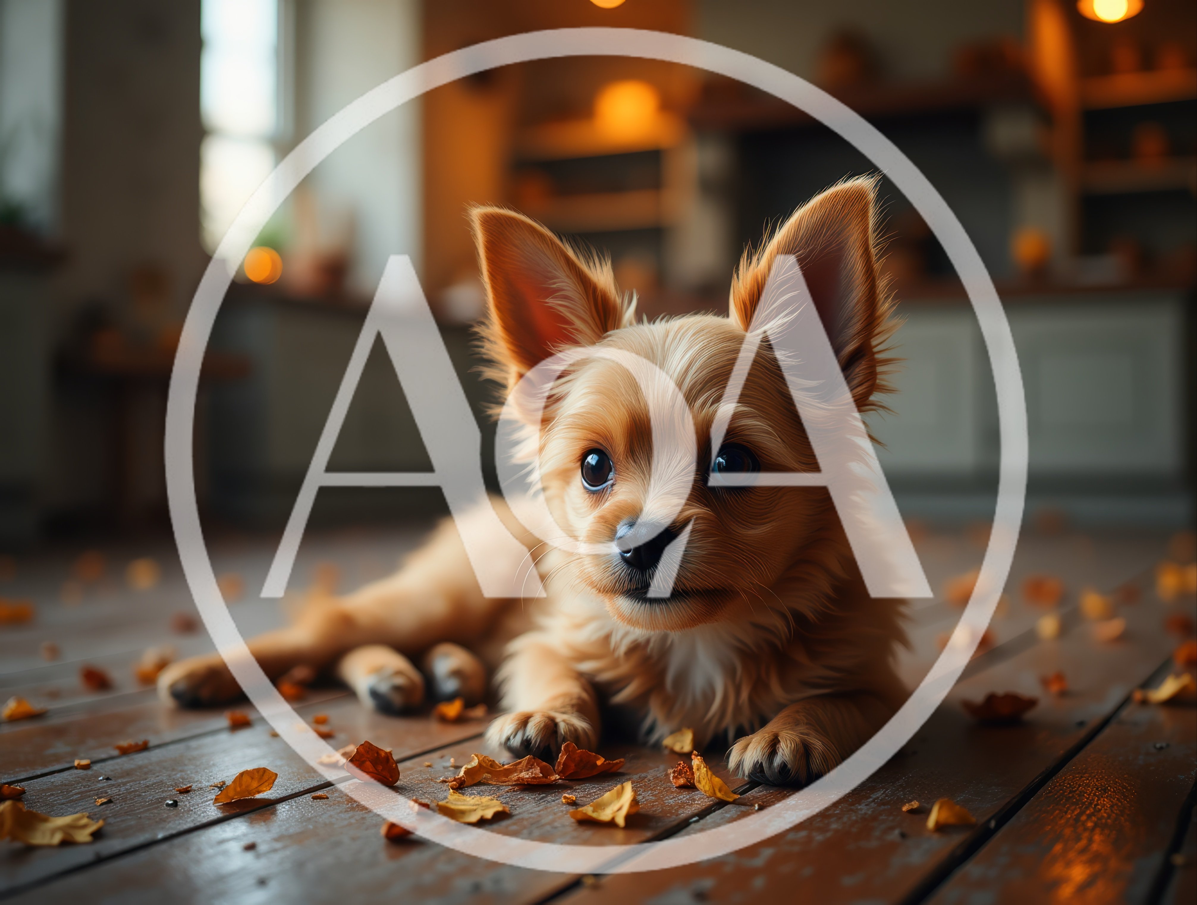 Adorable Small Puppy Resting On Wooden Floor