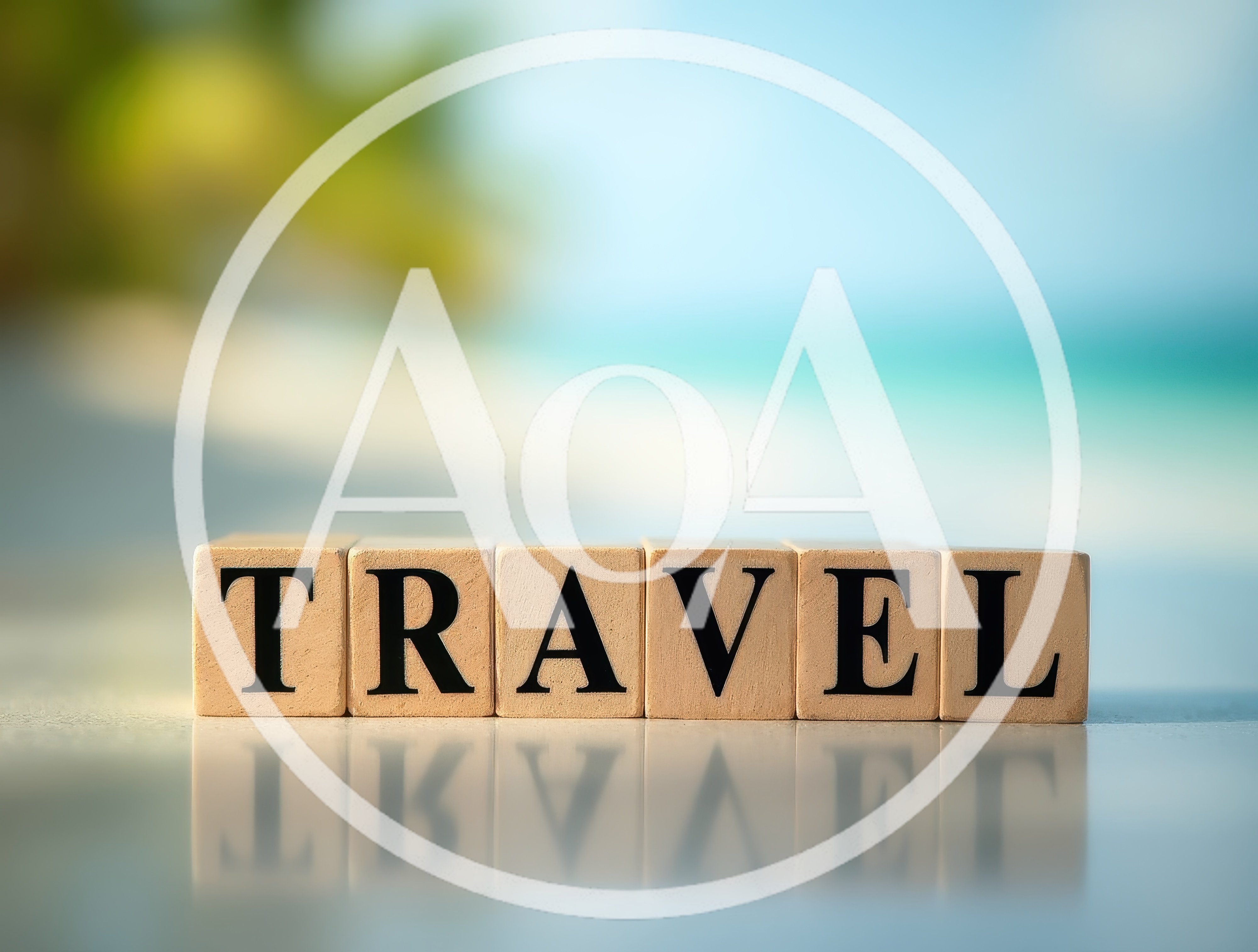 Wooden Blocks Spelling Travel on a Tropical Beach