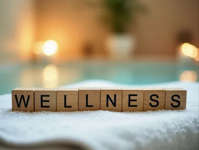 Wooden Blocks Spelling Wellness On A White Towel