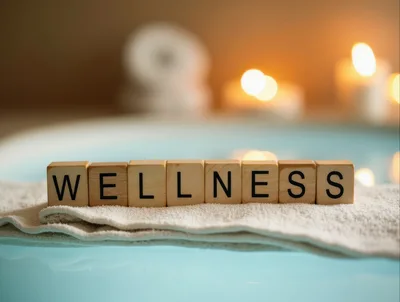 Wooden Blocks Spelling Wellness On A Spa Towel