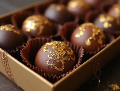 Gourmet Chocolate Truffles Decorated With Edible Gold Leaf