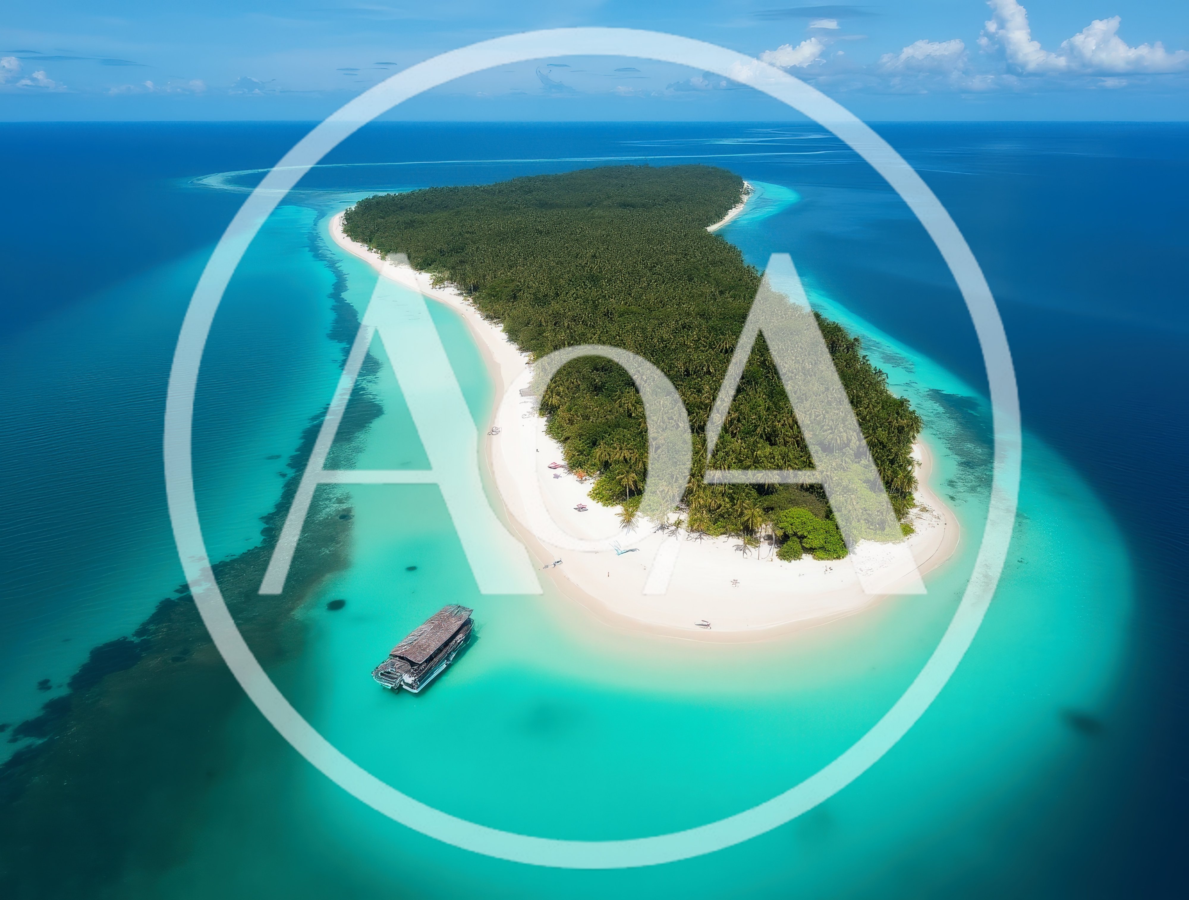 Aerial View Of Tropical Island With Boat