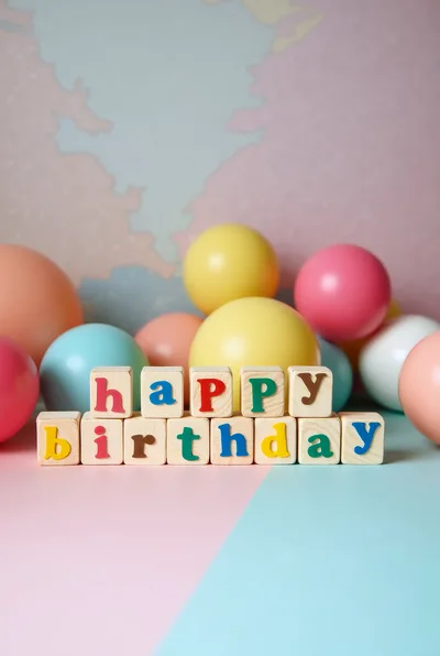 Happy Birthday Wooden Blocks With Colorful Balloons