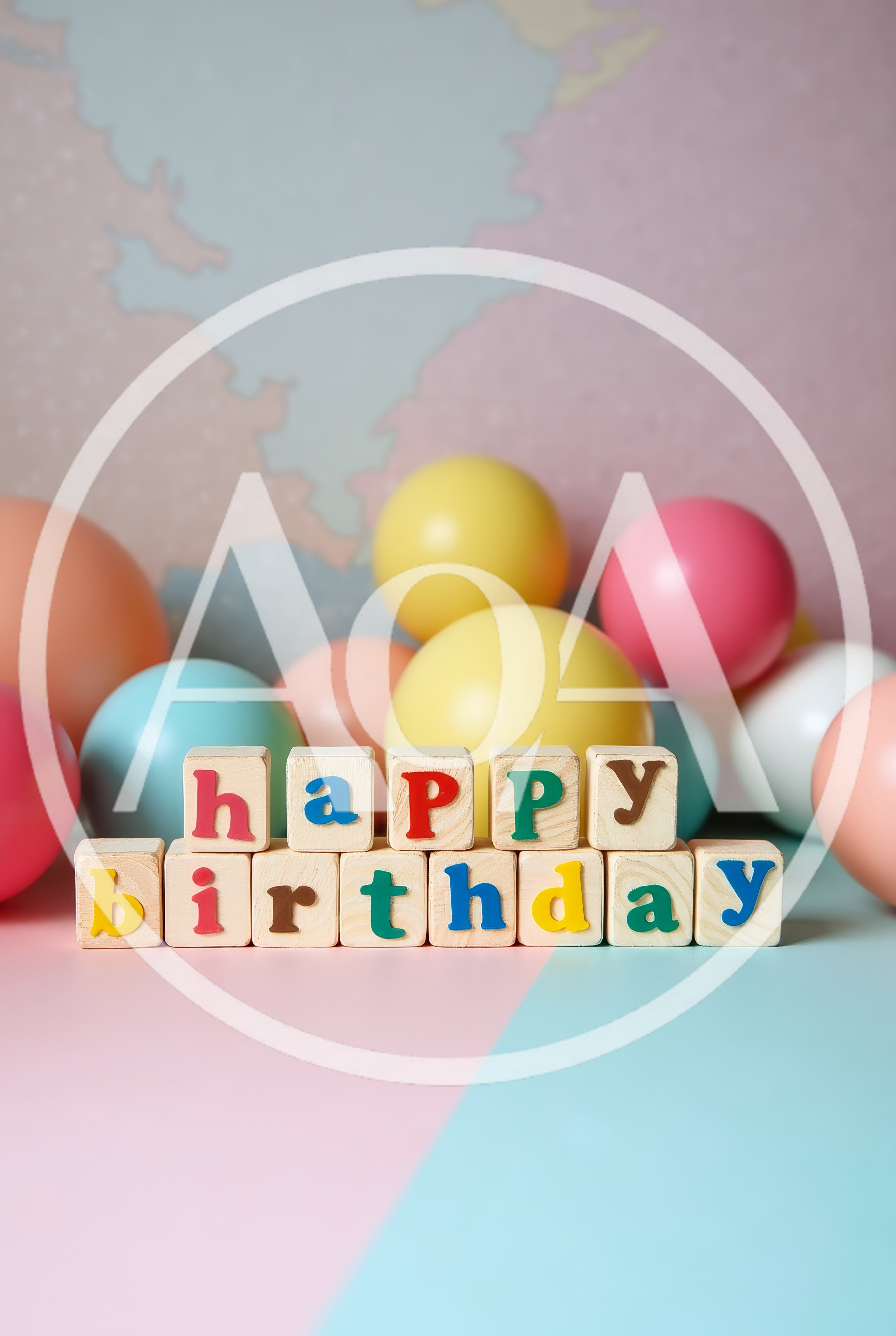 Happy Birthday Wooden Blocks With Colorful Balloons