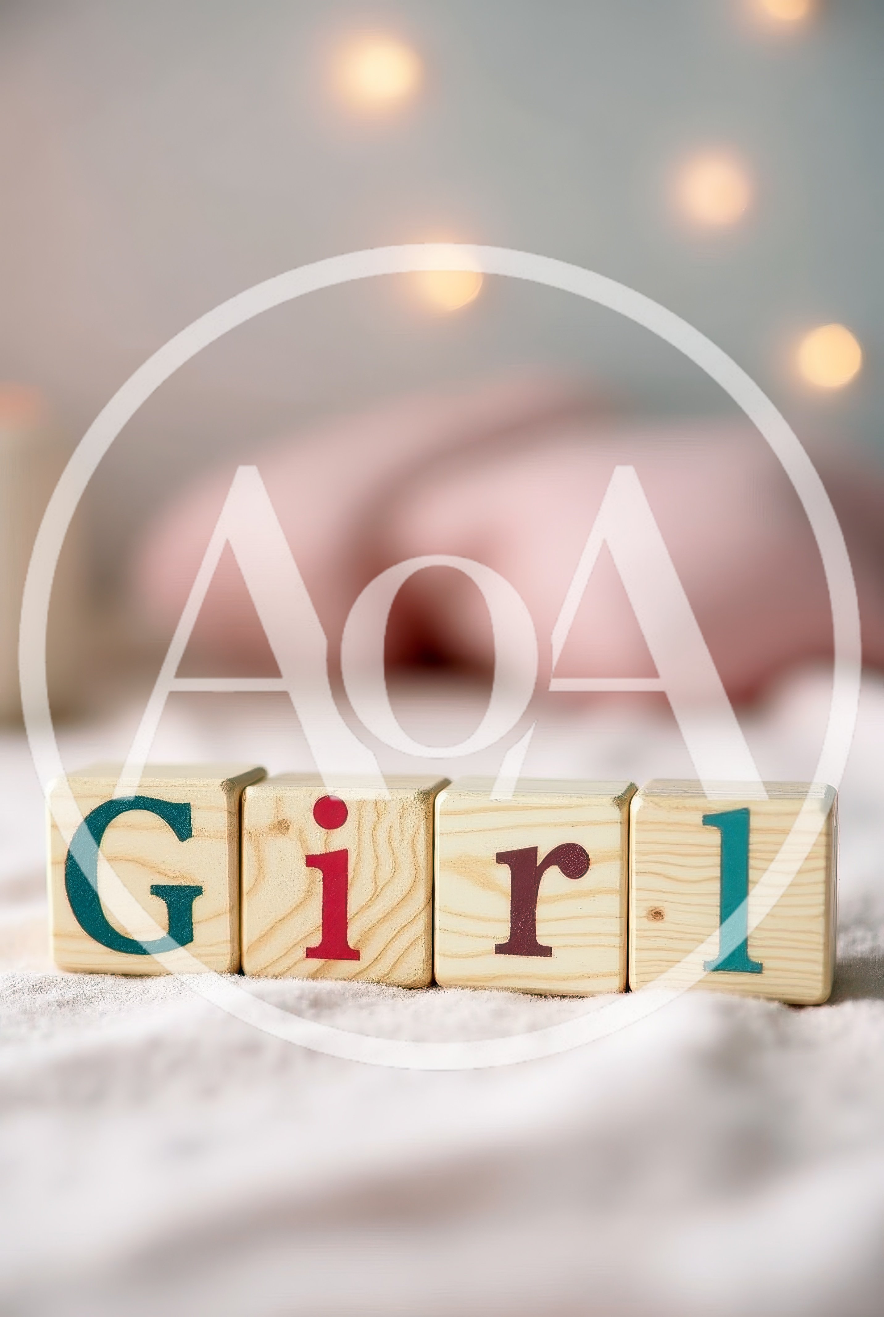 Wooden Blocks Spelling Girl On A Soft Blanket