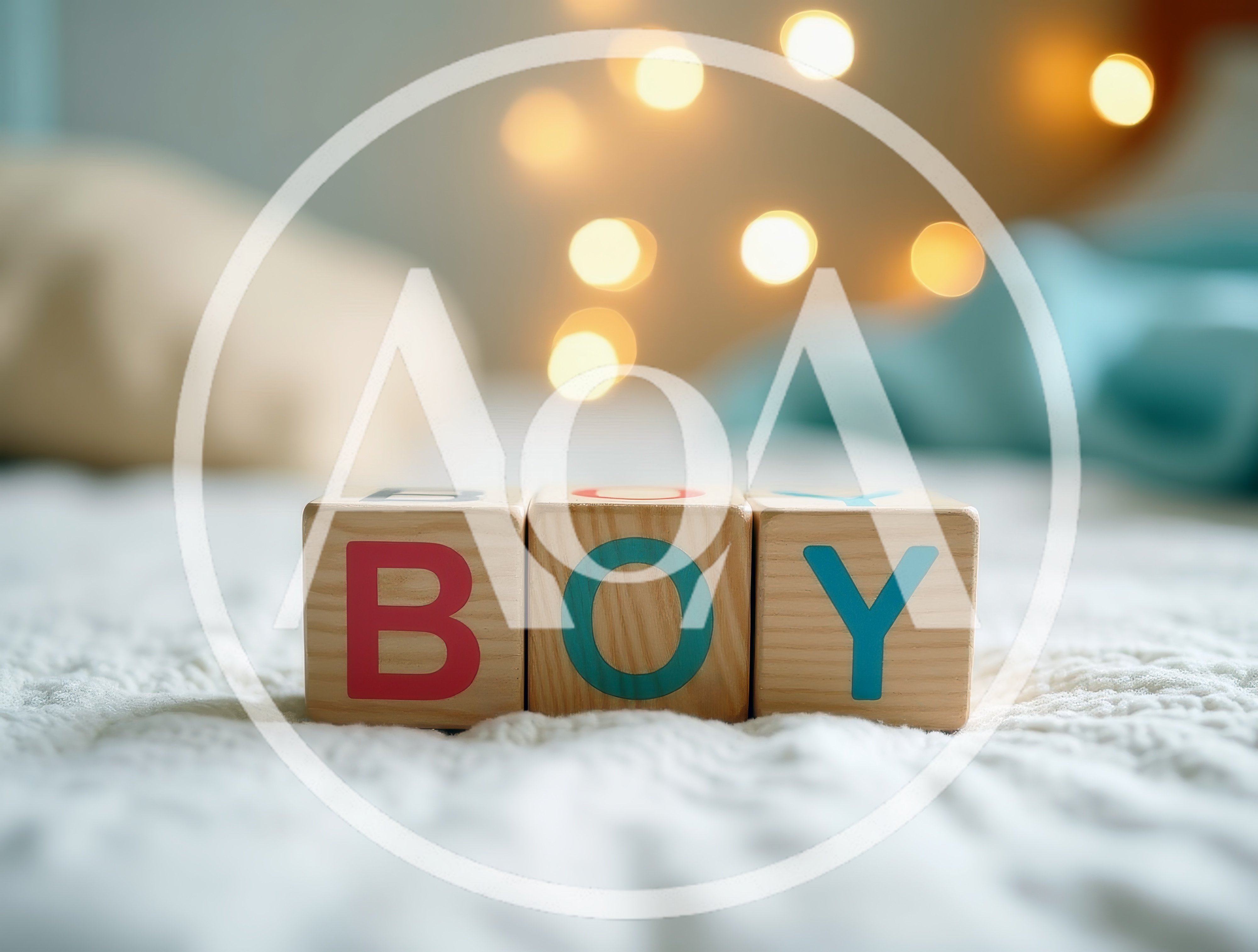Wooden Blocks Spelling Boy on a Textured Bedding