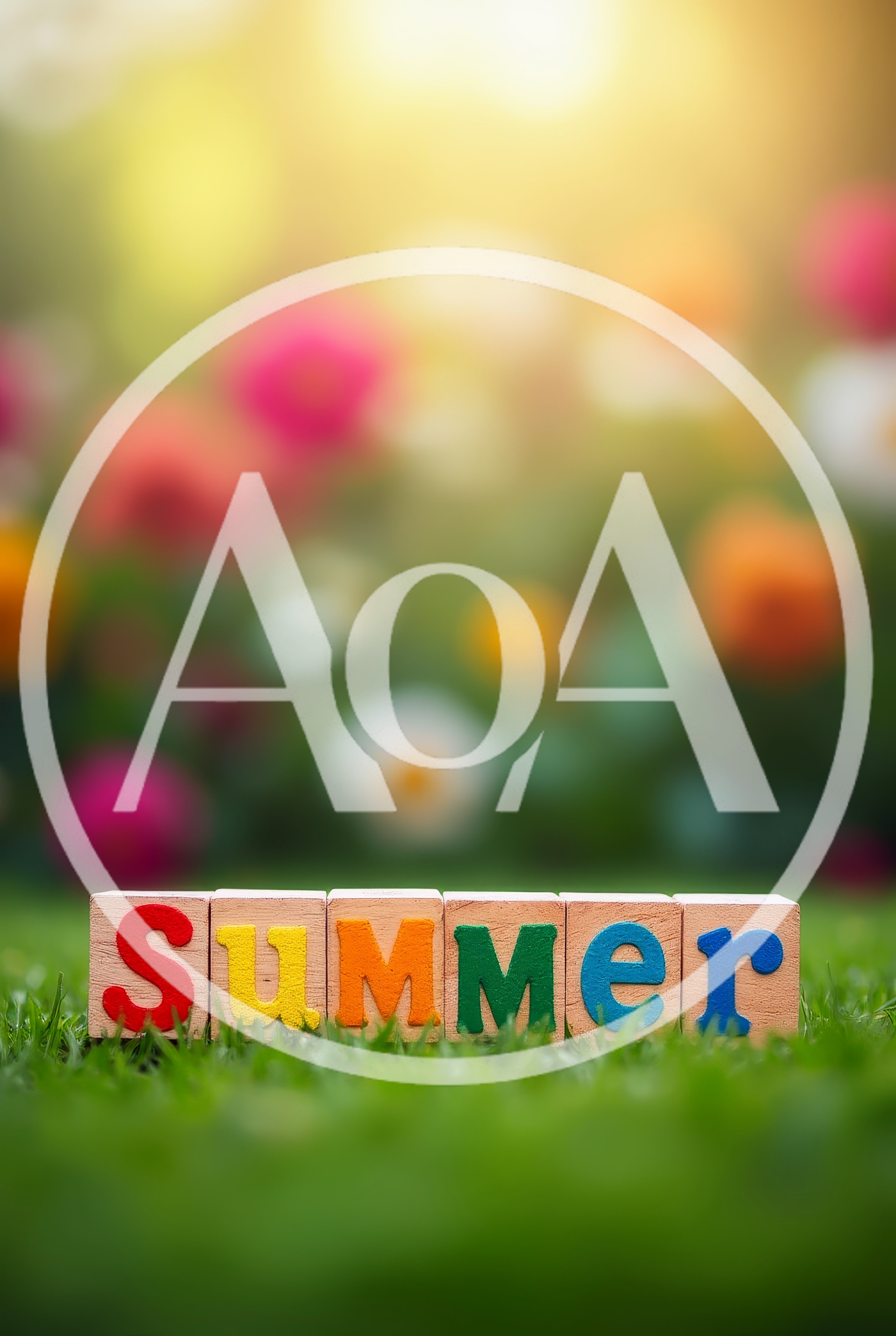 Wooden Blocks Spelling Summer on Green Grass