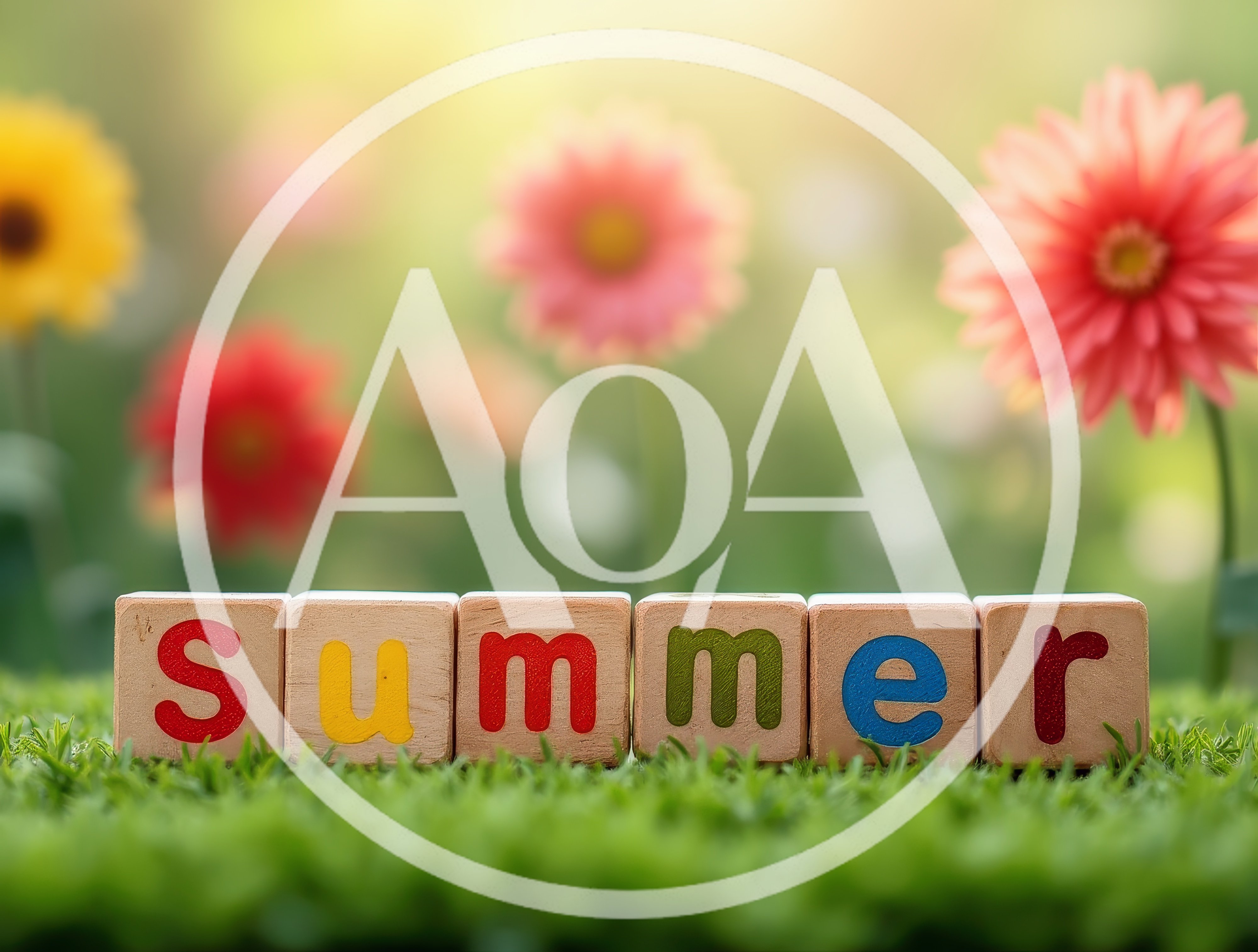 Wooden Blocks Spelling Summer On Green Grass