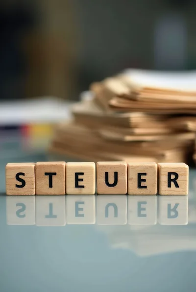Wooden Blocks Spelling Steuer With Paperwork Background