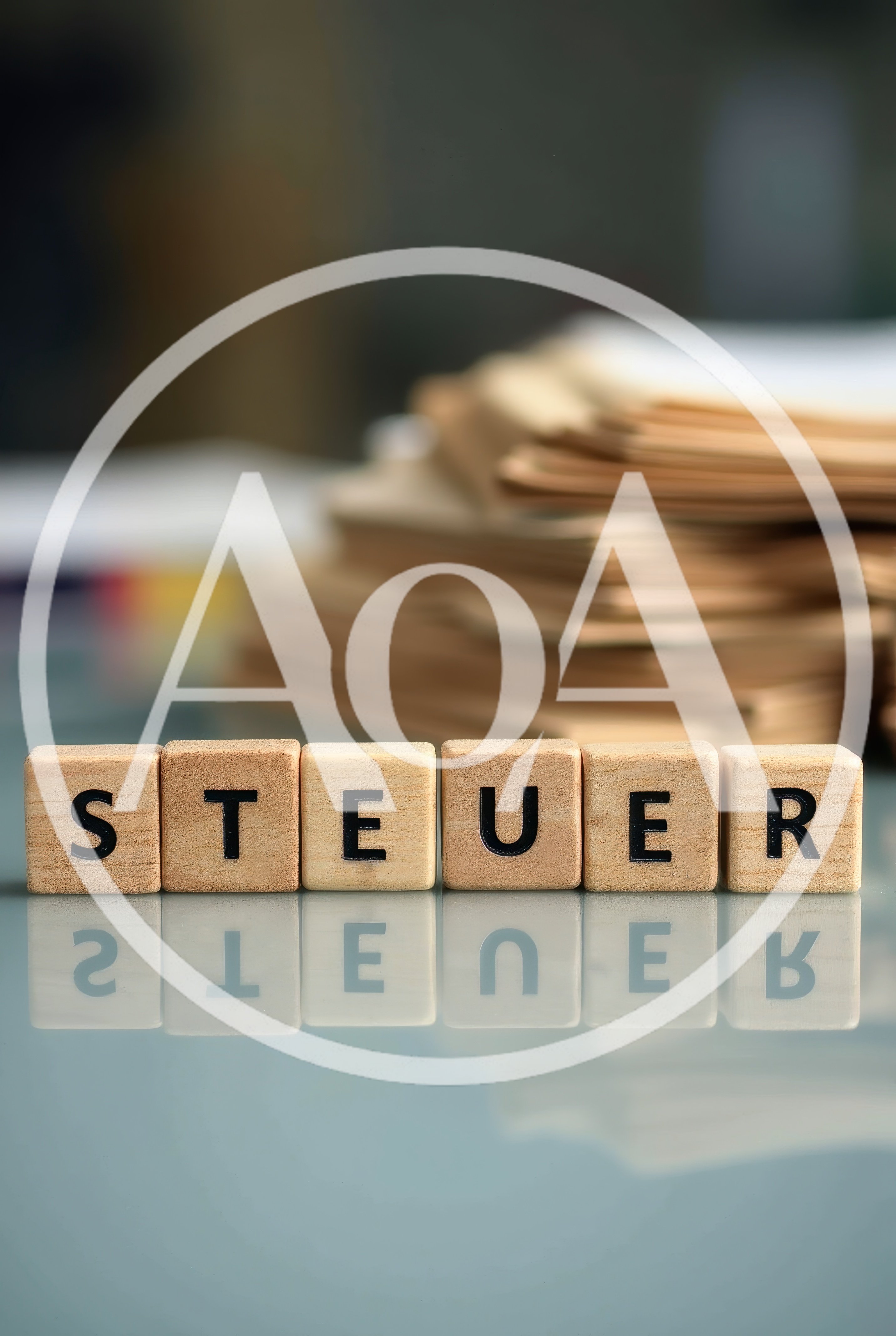 Wooden Blocks Spelling Steuer With Paperwork Background