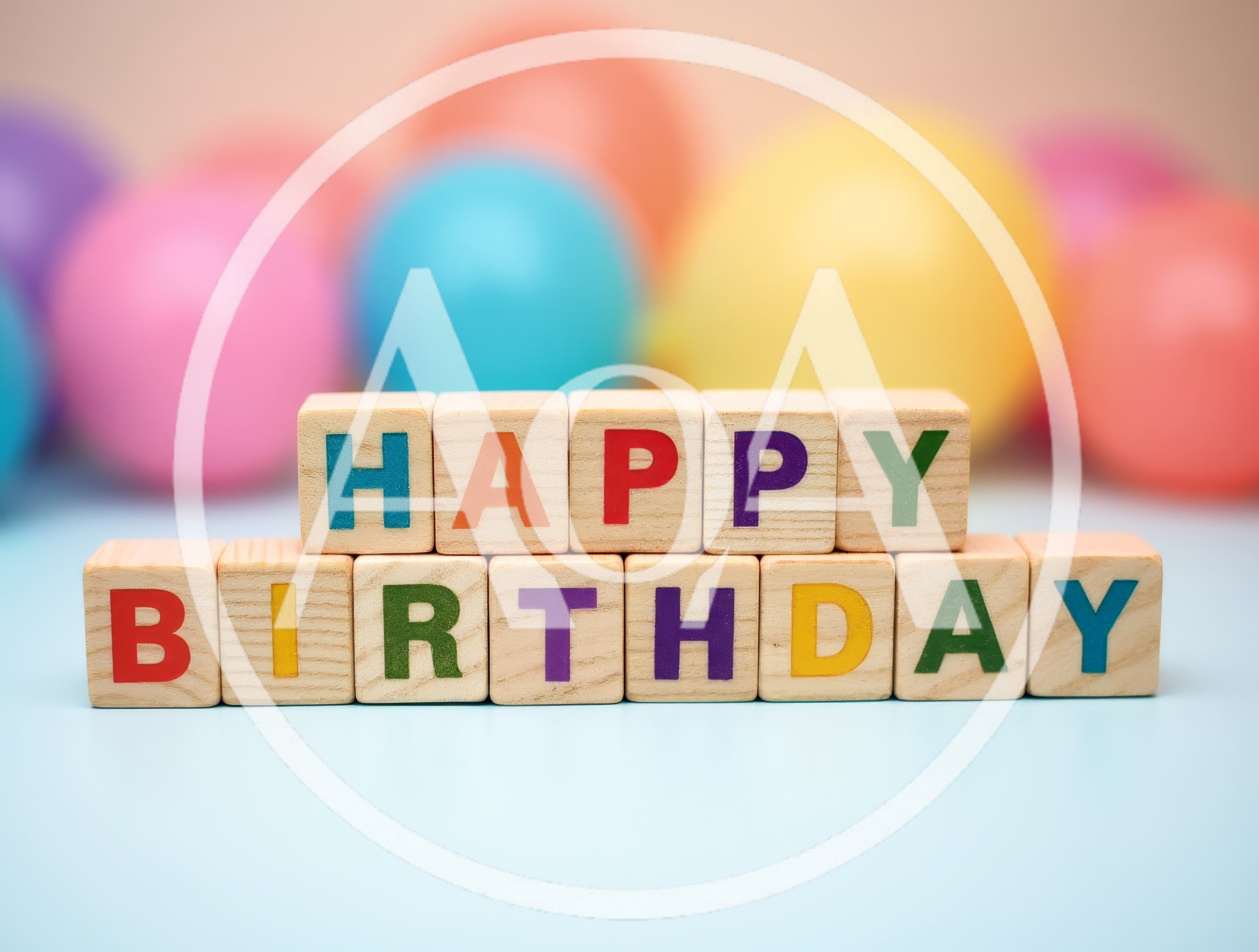 Happy Birthday Wooden Blocks With Colorful Balloons