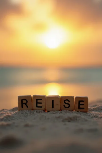 Wooden Letter Blocks Spelling Reise On Sandy Beach