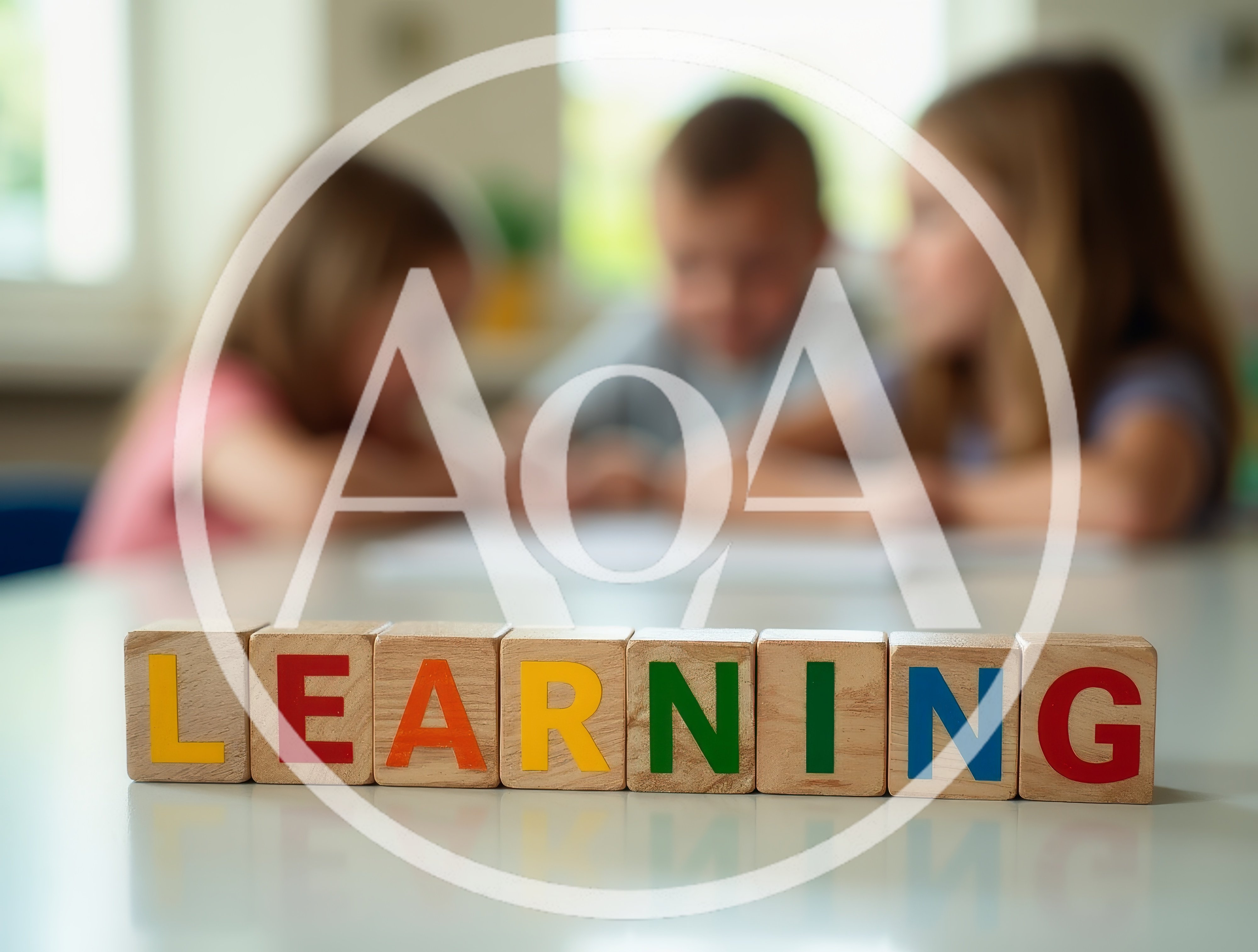 Wooden Blocks Spelling Learning With Children Studying In Background