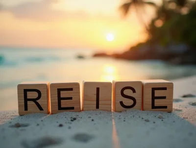 Wooden Blocks Spelling Reise On A Tropical Beach