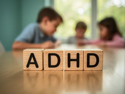 Wooden Blocks Spelling ADHD on a Table