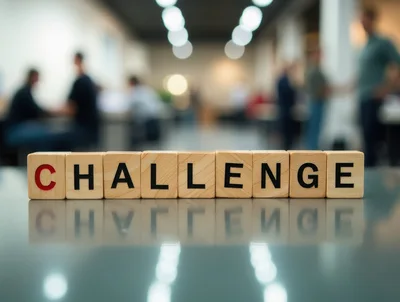 Wooden Blocks Spelling Challenge On A Reflective Office Desk