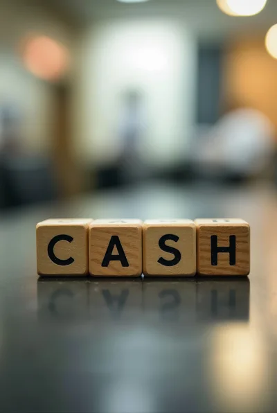 Wooden Blocks Spelling Cash On A Reflective Surface