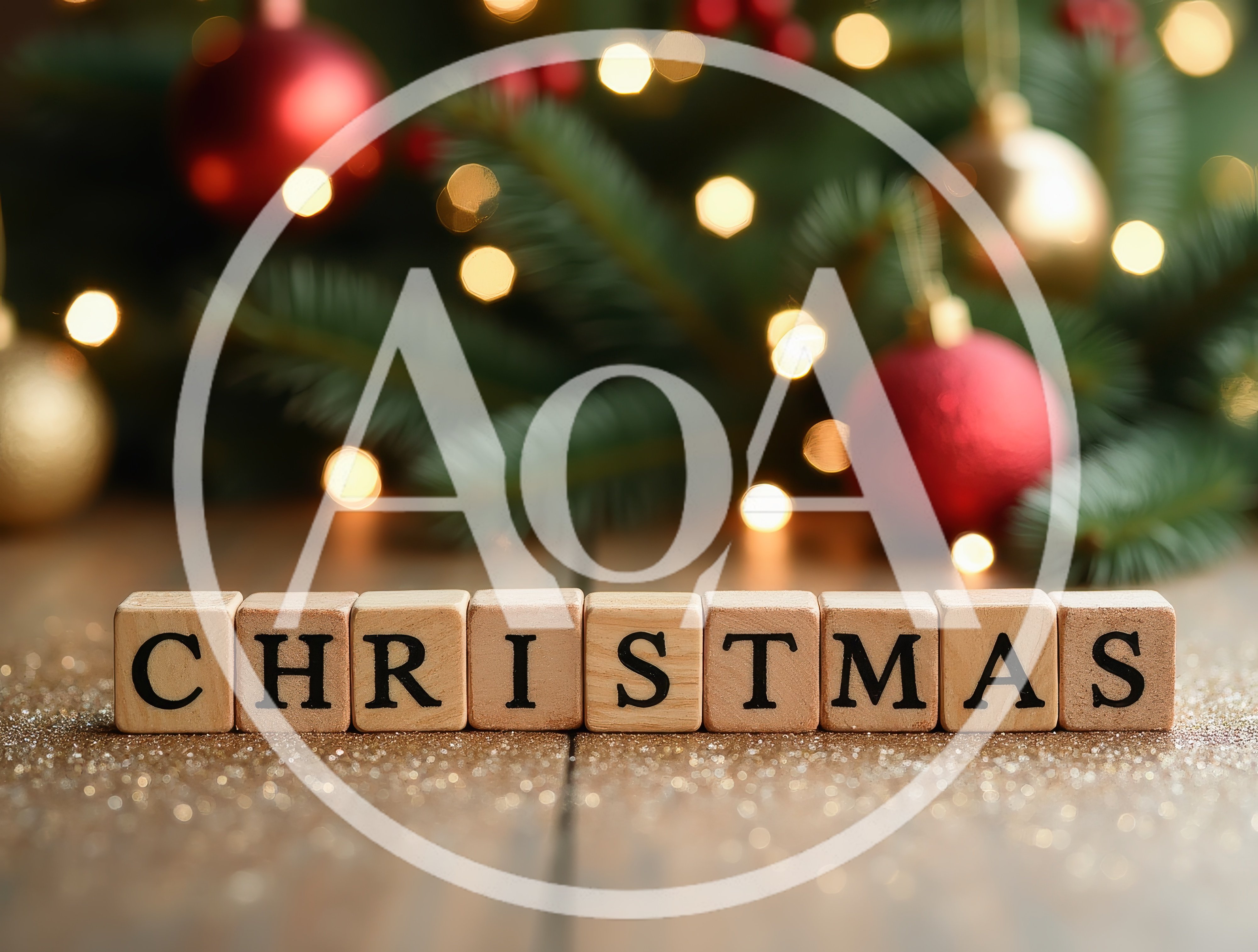 Wooden Blocks Spelling Christmas on a Festive Background
