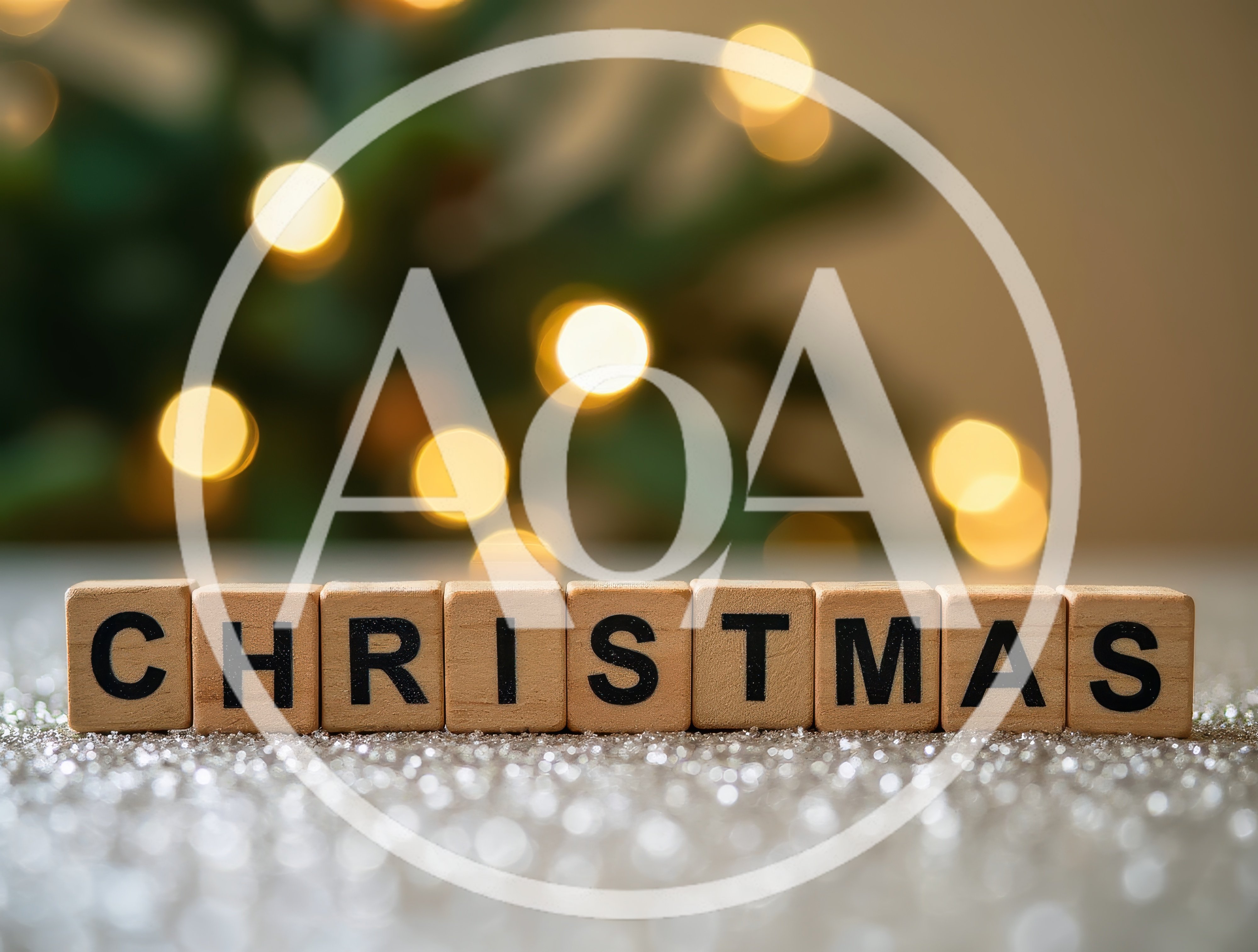 Wooden Blocks Spelling Christmas on Glittery Surface