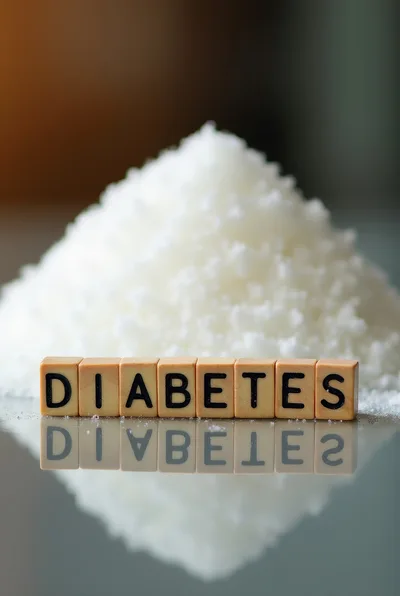 Wooden Blocks Spelling Diabetes In Front Of Sugar Pile