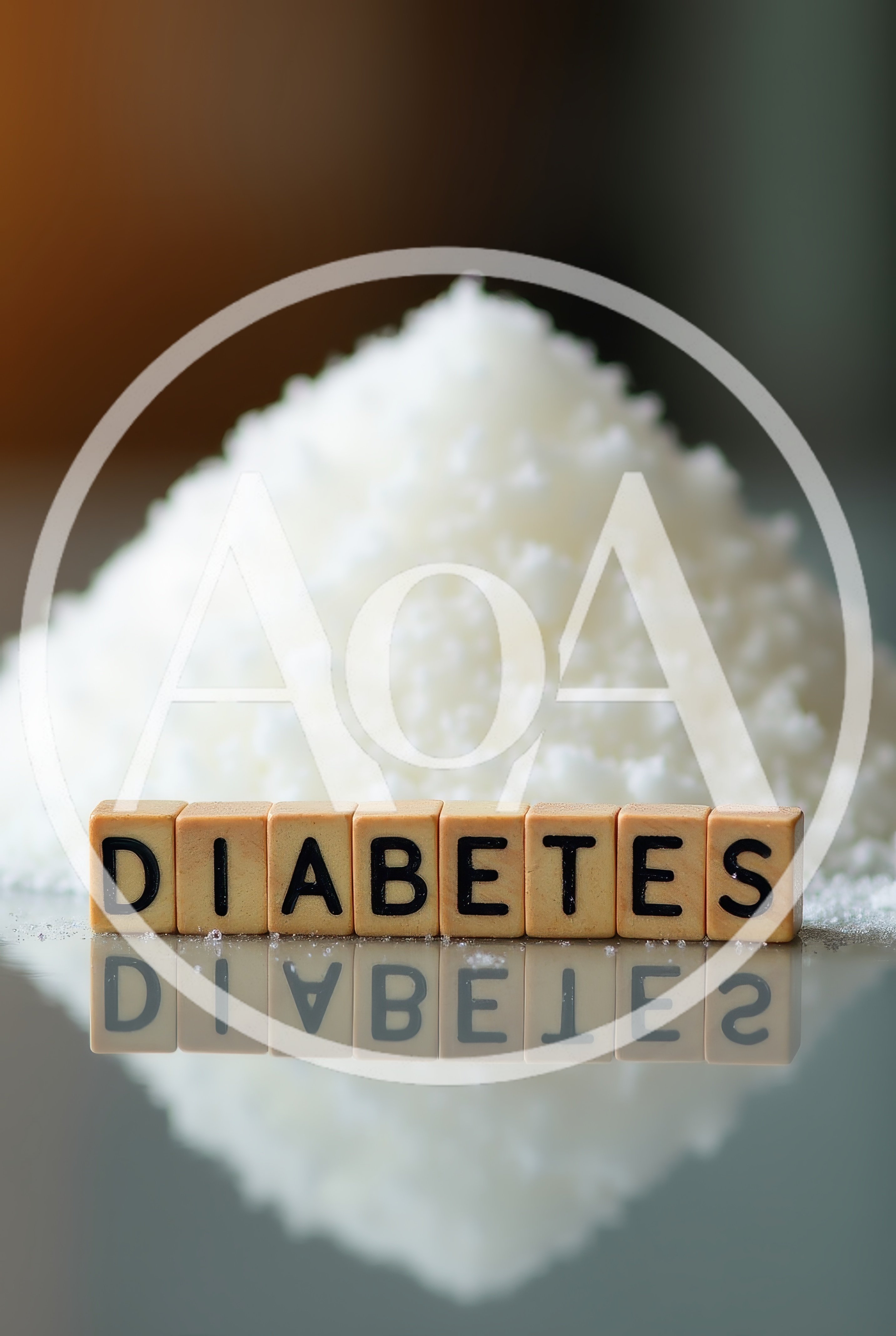 Wooden Blocks Spelling Diabetes In Front Of Sugar Pile