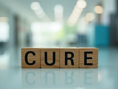 Wooden Blocks Spelling Cure On A Reflective Surface
