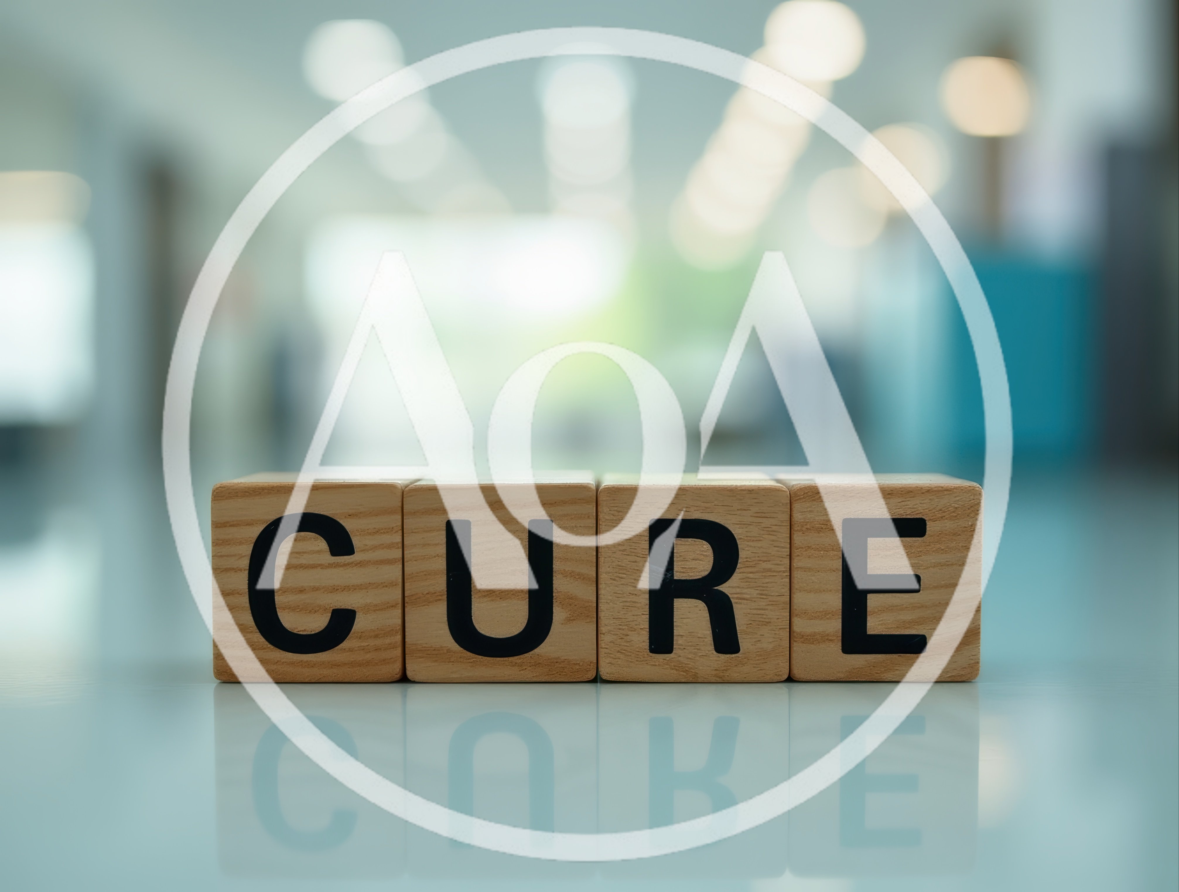 Wooden Blocks Spelling Cure On A Reflective Surface