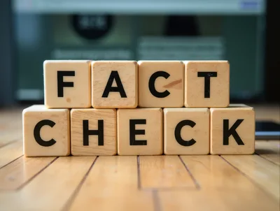 Wooden Blocks Spelling Fact Check on Wooden Surface