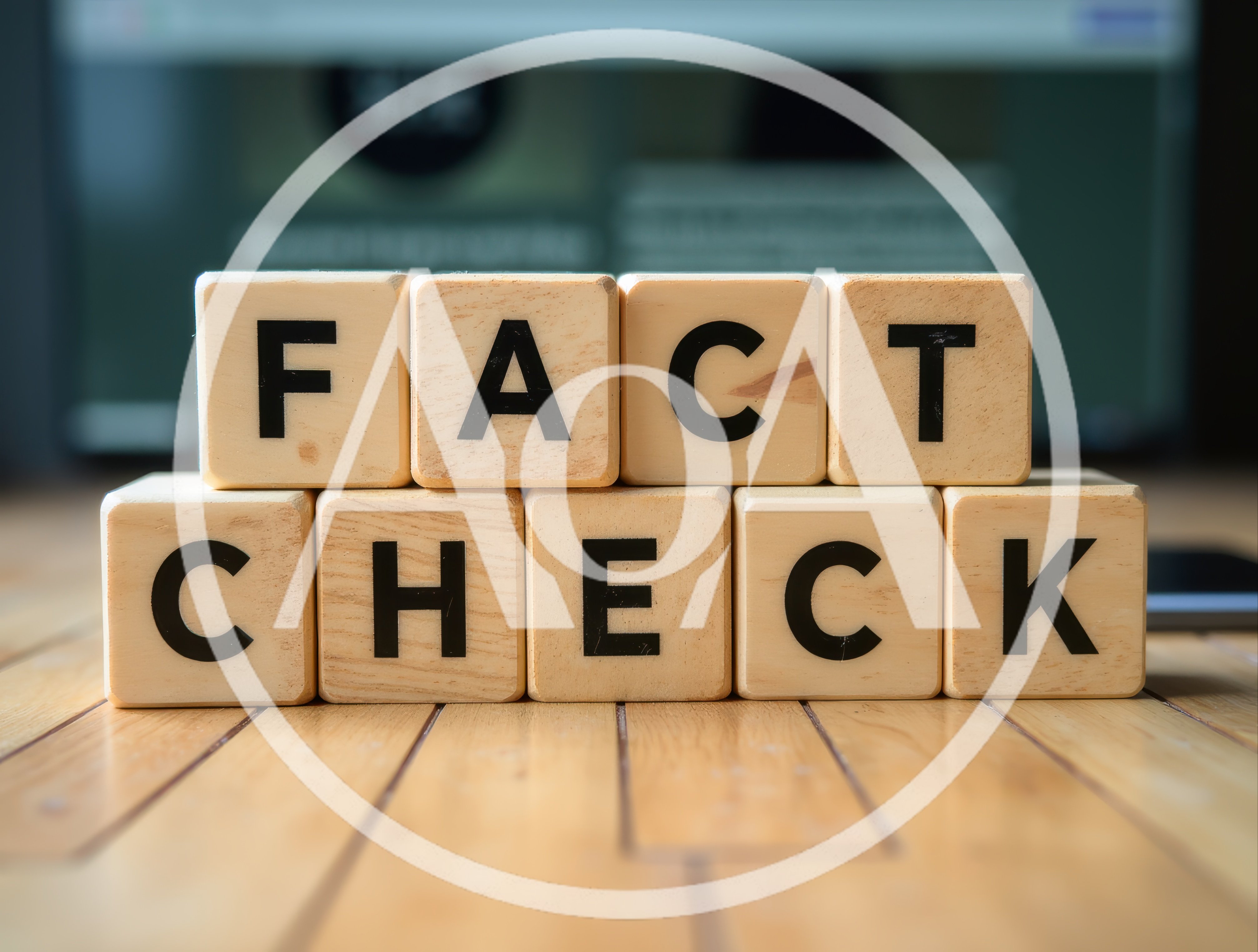 Wooden Blocks Spelling Fact Check on Wooden Surface