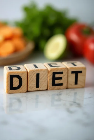 Wooden Blocks Spelling Diet With Fresh Vegetables