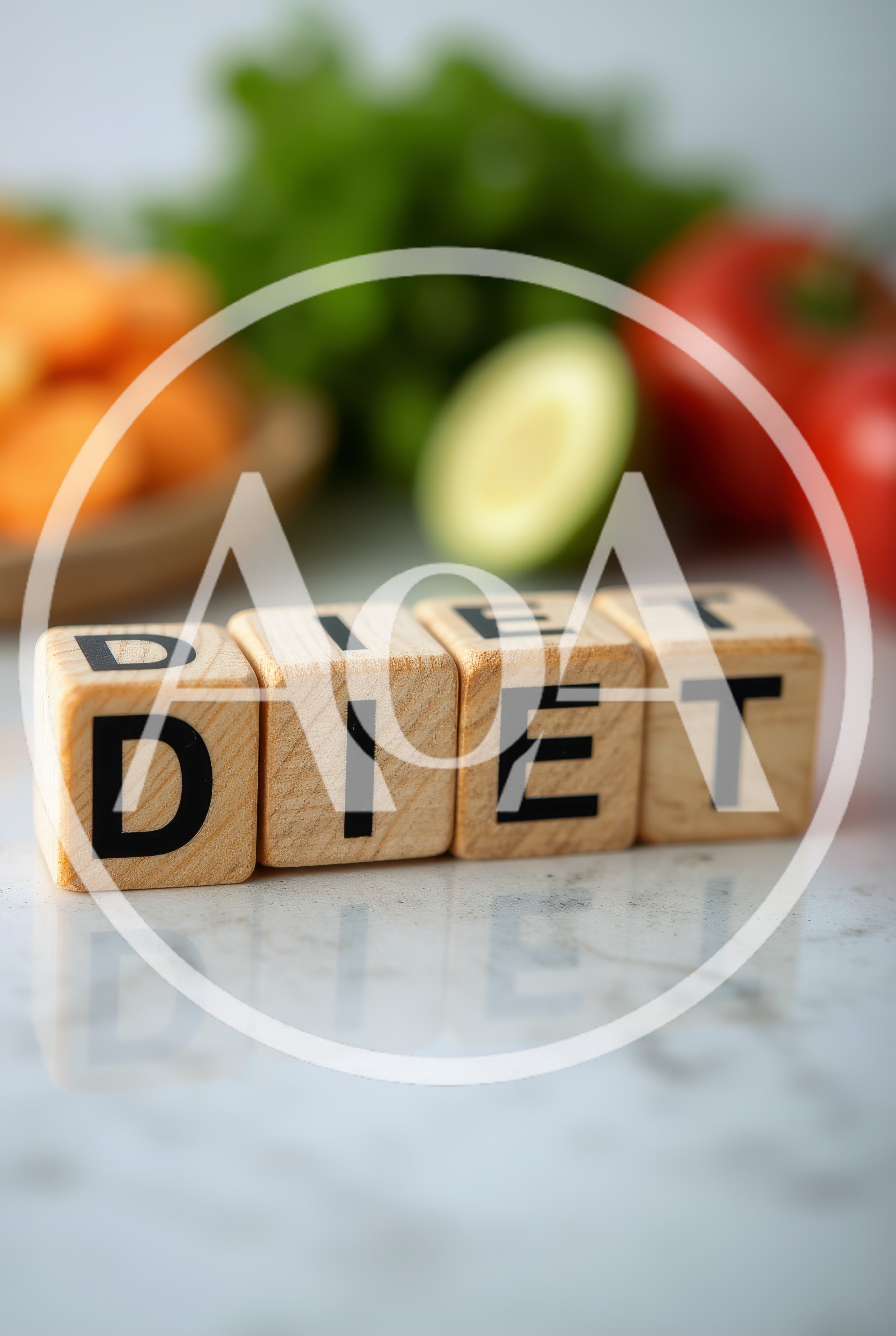 Wooden Blocks Spelling Diet With Fresh Vegetables