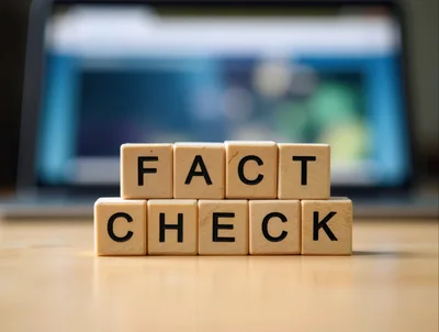 Wooden Blocks Spelling Fact Check on Desk