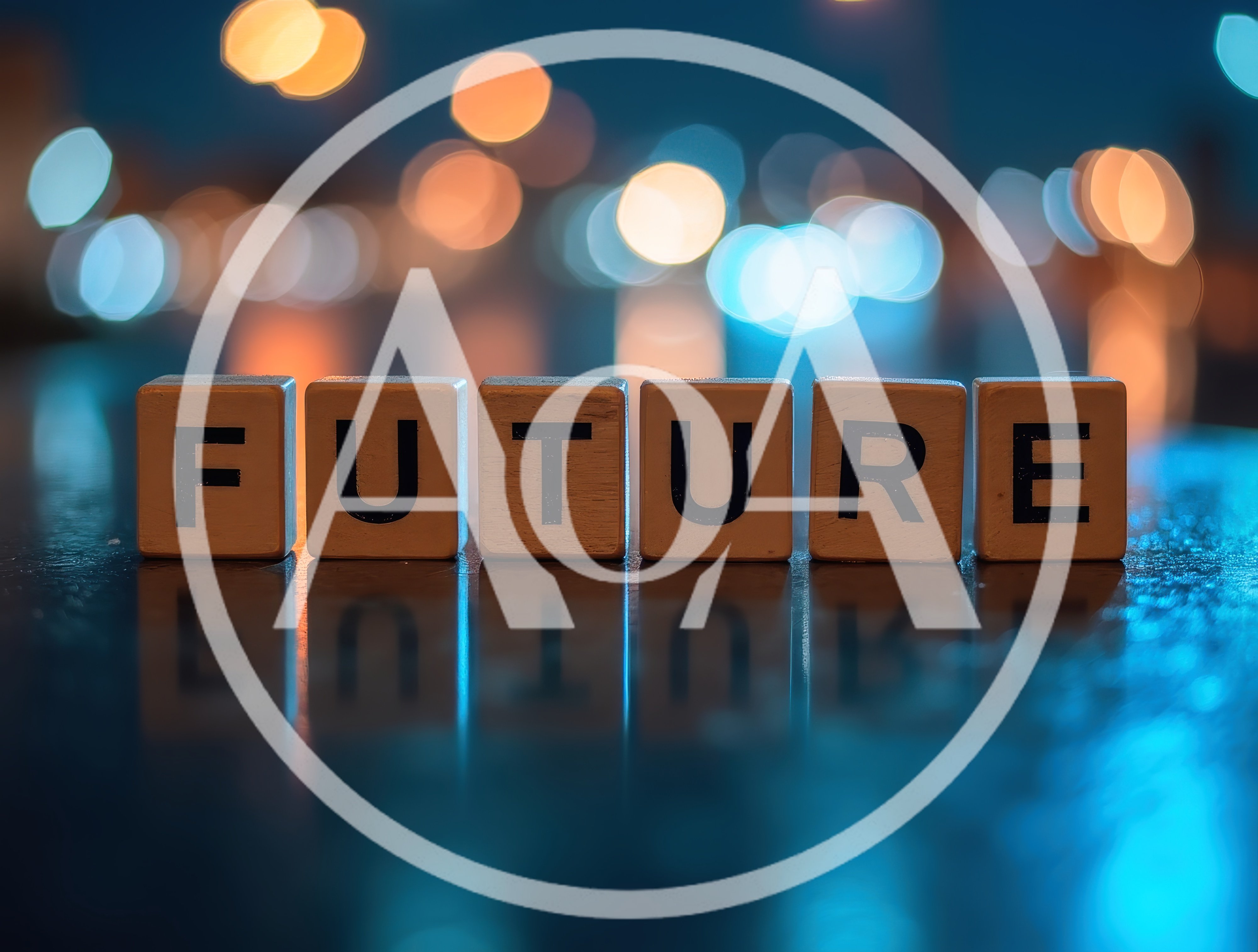 Wooden Blocks Spelling Future With Bokeh City Lights