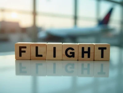 Wooden Blocks Spelling Flight At Airport Terminal